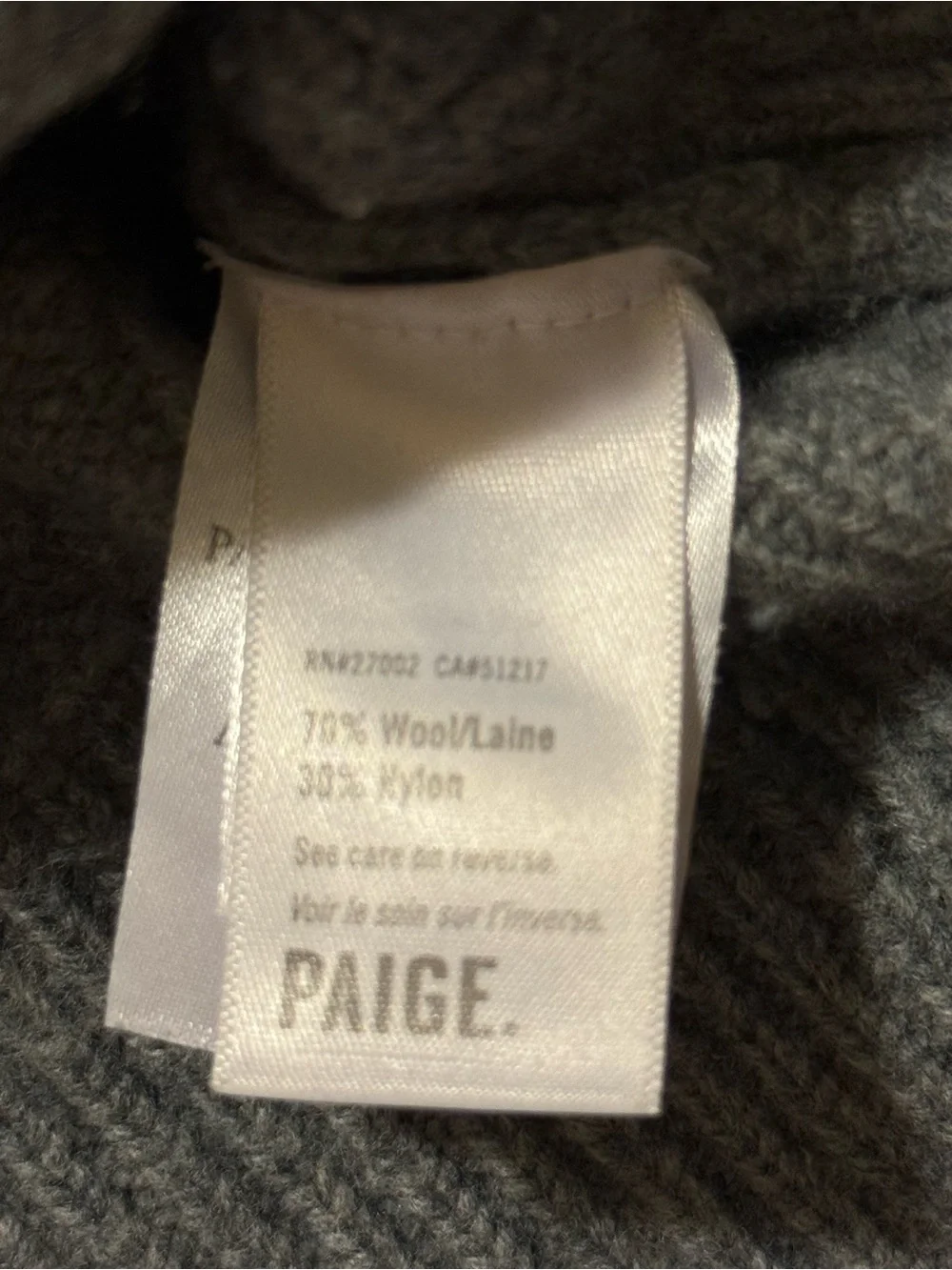 PAIGE Grey Cable Knit Half-Zip Wool Blend Sweater